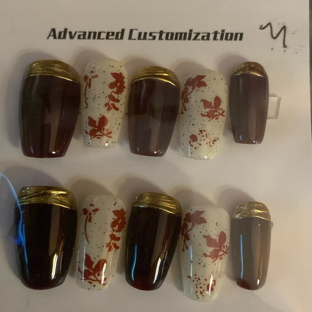 Red Floral Press On Nails